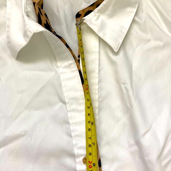 Calvin Klein classic white button down with leopard print trim - Picture 5 of 6